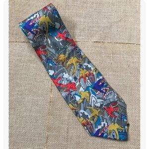 Perry Ellis Colorful Bird Silk Necktie Tie Hipster Art To Wear Eclectic Fun